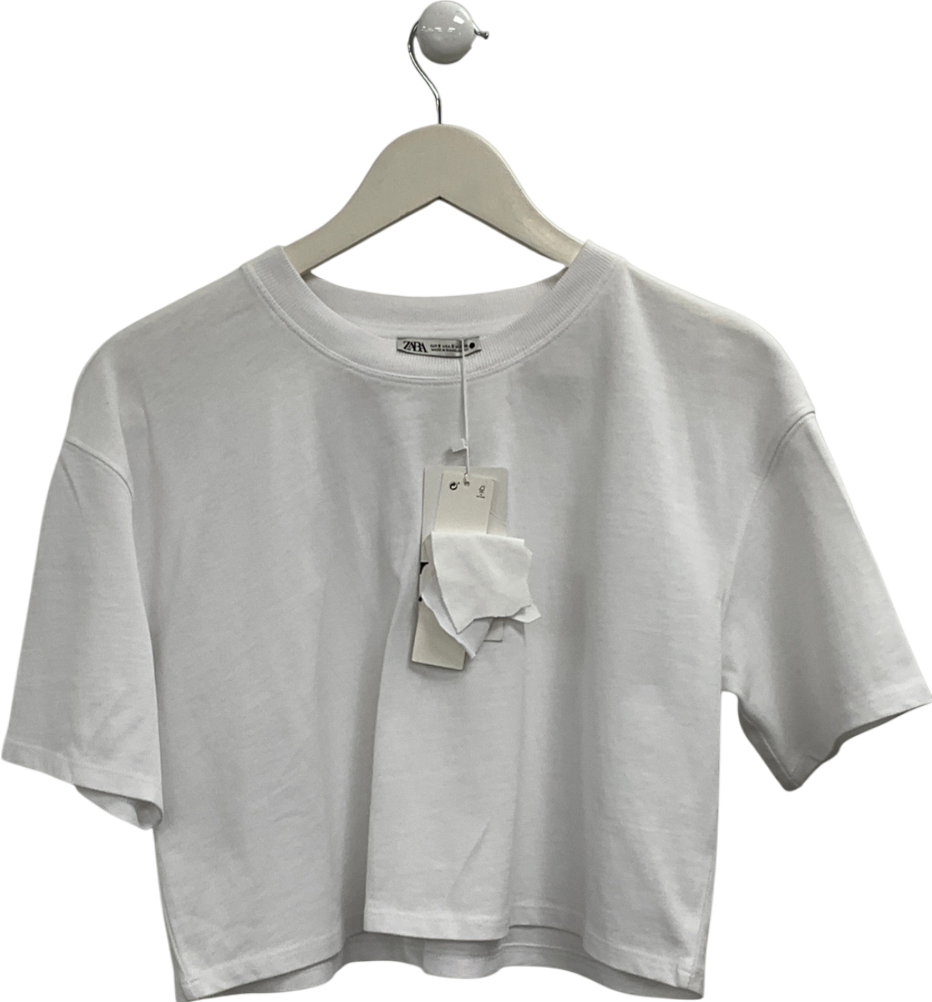 ZARA White Cropped Stretch T-shirt UK S