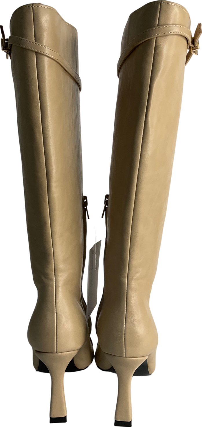 4th & Reckless Beige Buckle Front Knee High Boots UK 4 EU 37 👠