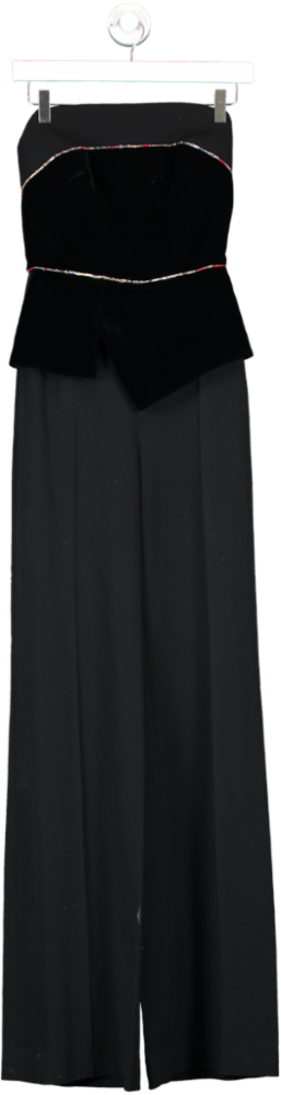Roland Mouret Black Lyon Velvet Embroidered Tulle Jumpsuit UK 8