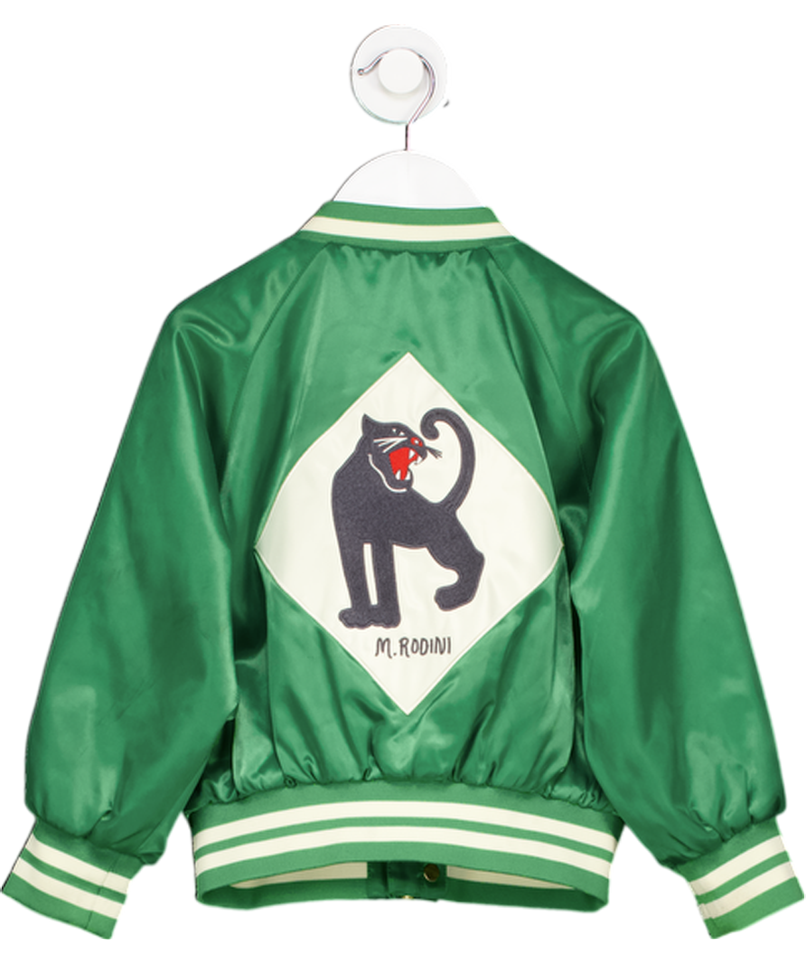Mini Rodini Green Satin Varsity Bomber Jacket 4 Years