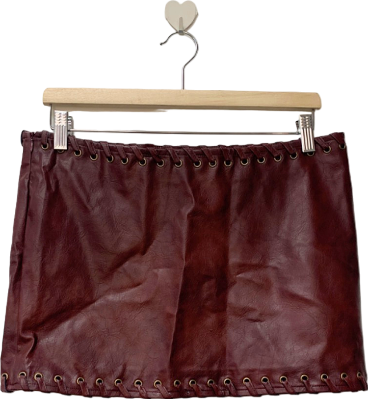 PrettyLittleThing Burgundy Faux Leather Mini Skirt UK 10