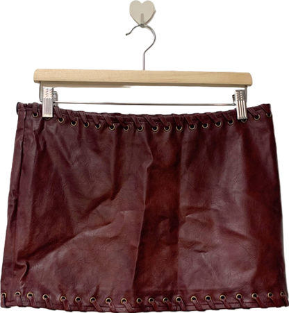 PrettyLittleThing Burgundy Faux Leather Mini Skirt UK 10