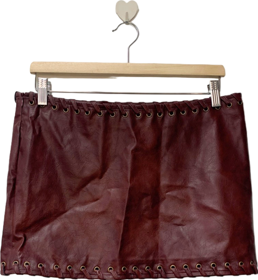 PrettyLittleThing Burgundy Faux Leather Mini Skirt UK 10