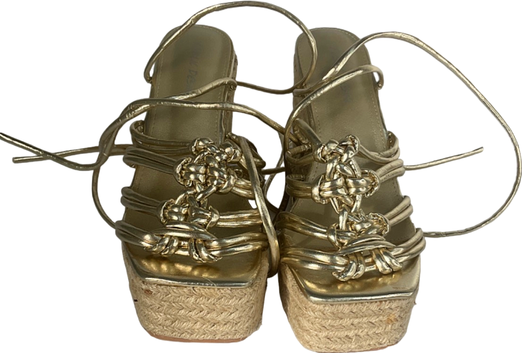 Public Desire Gold Platform Wedge Sandals UK 5