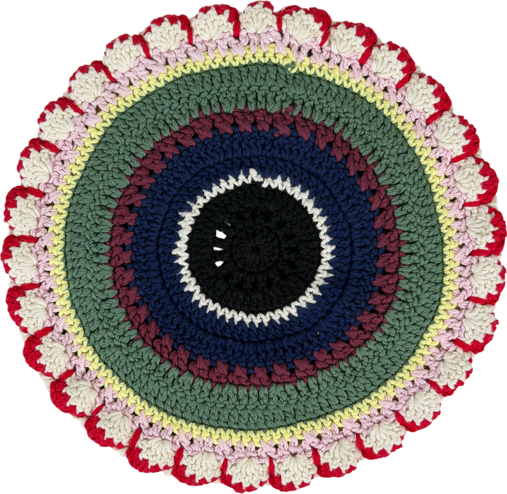 Stine Goya Multicoloured Crochet Beret - Tapestry Stripes One Size