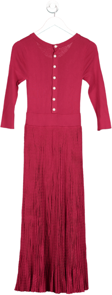 Claudie Pierlot Cherry Red Long Knit Dress With Pearl Button Back Detail BNWT UK 8