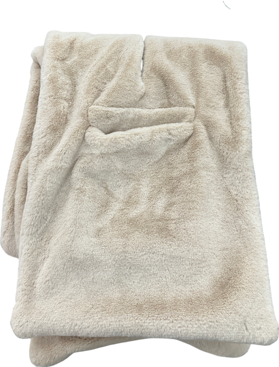 Cream Oatmeal Faux Fur Scarf With Pockets One Size