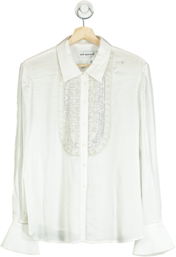 Self-Portrait White Embellished Blouse UK 8