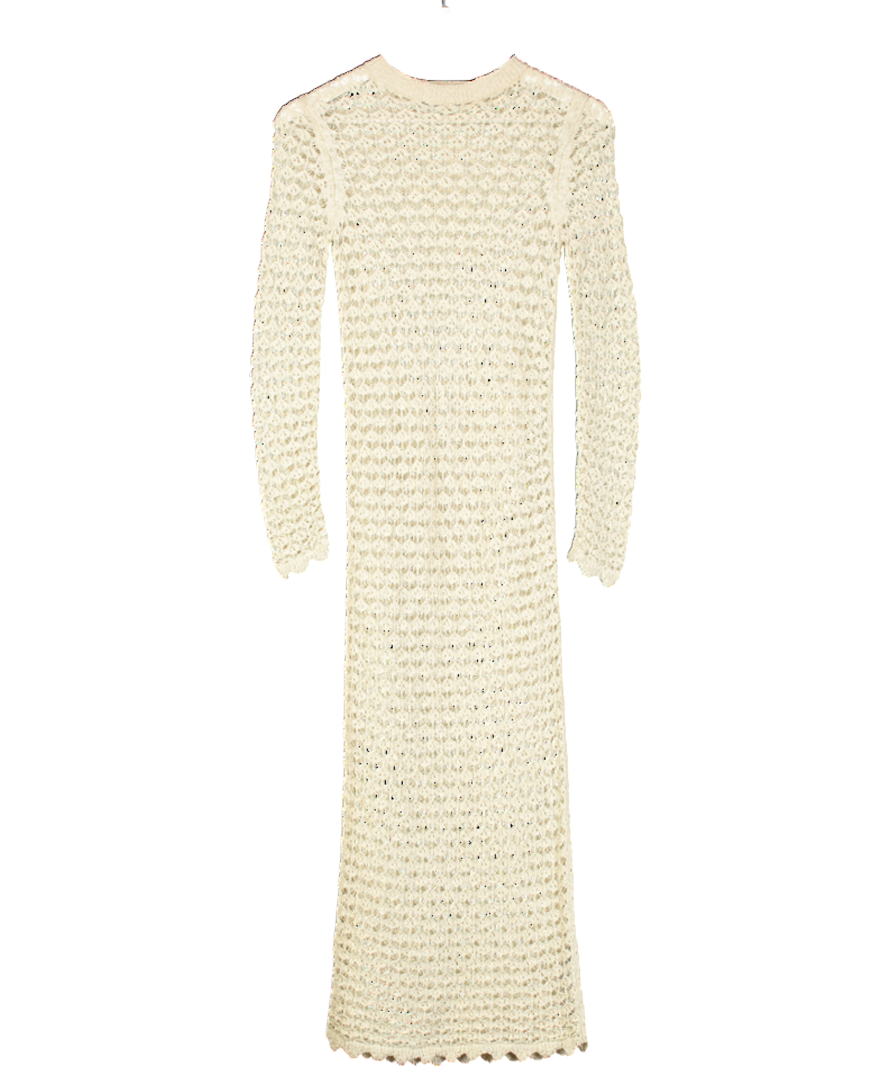 ZARA Beige Long Sleeve Crochet Midi Dress UK S