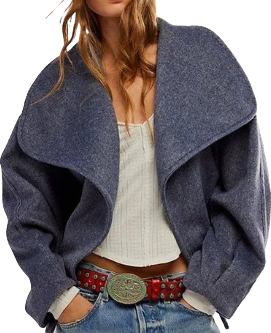 Free People Blue Cashmere-feel Belted Jacket UK S