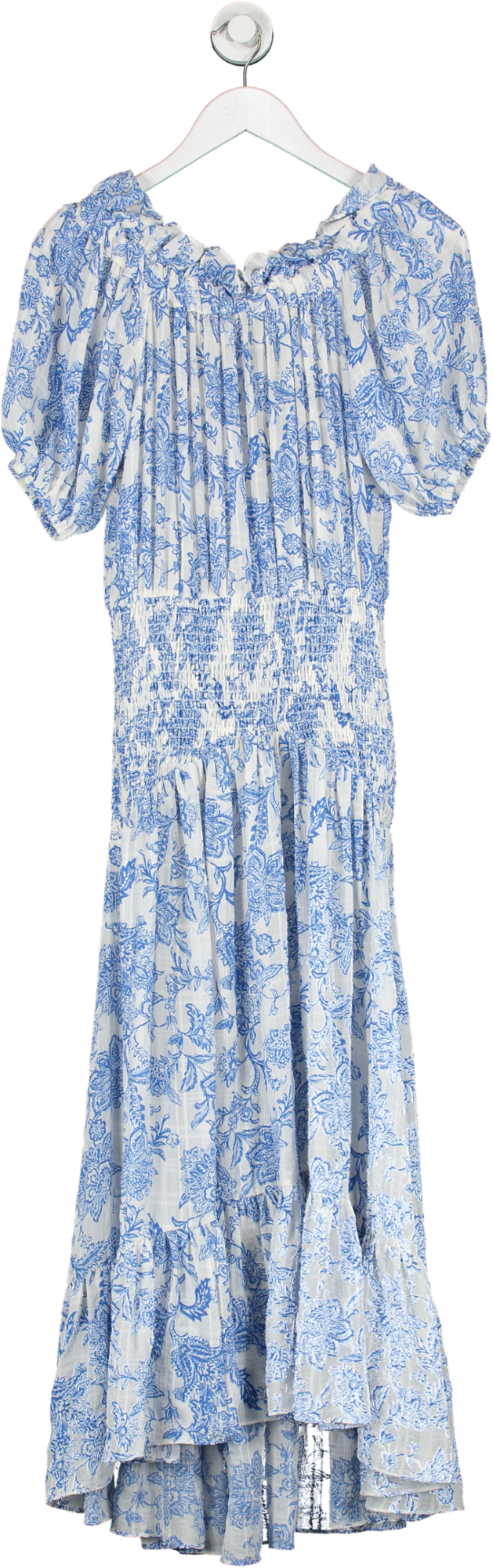 MISA Los Angeles White Blue Floral Print Midi Dress UK XS