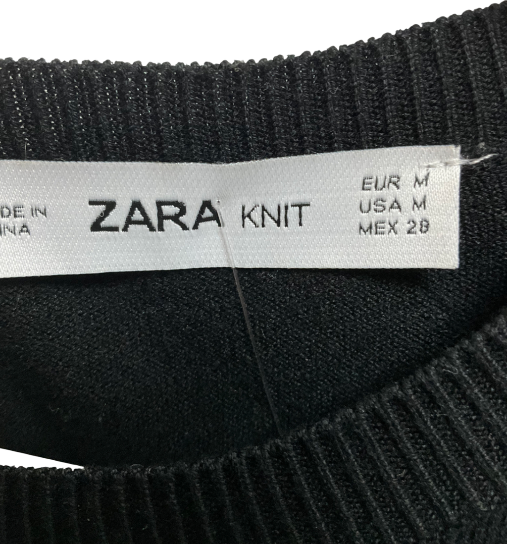 ZARA Black Cotton 3/4 Sleeve Top UK M