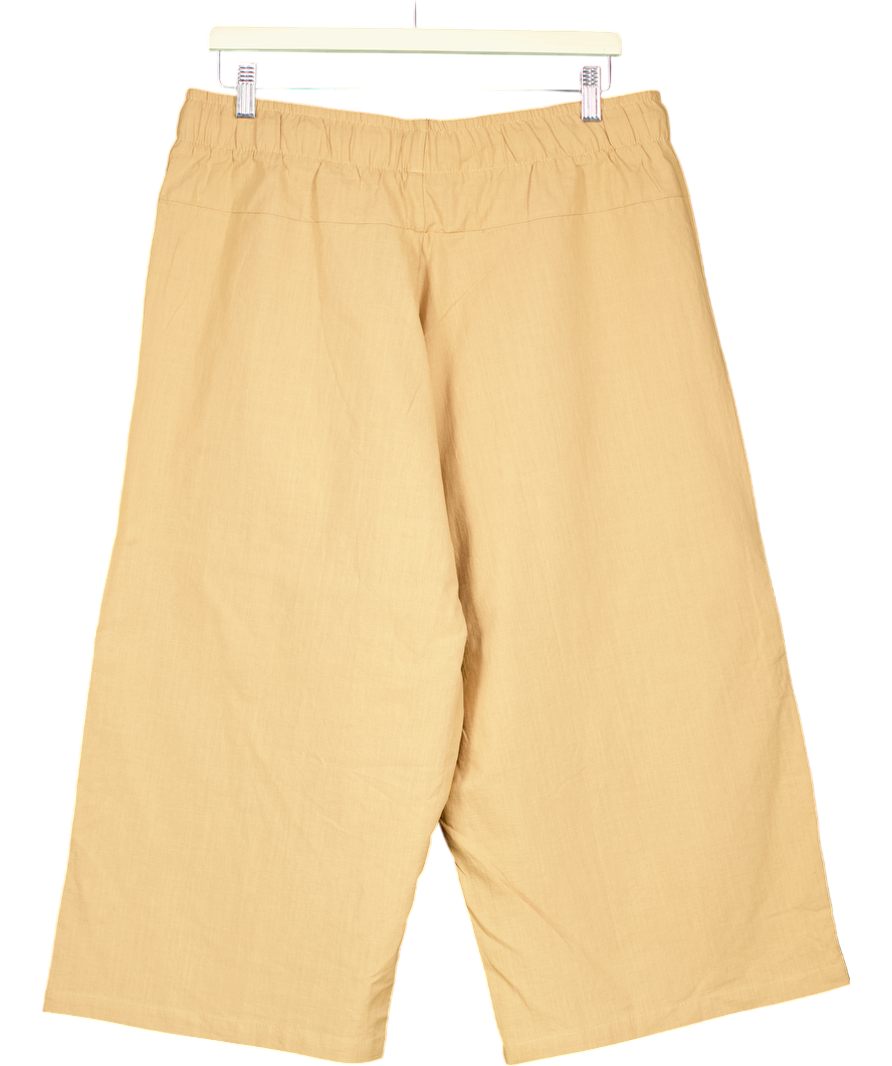 Beige Cotton Linen Blend Pull On Cropped Trousers UK XL