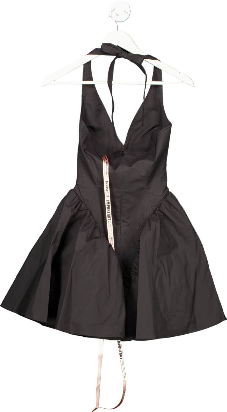 House of CB Black Valentia plunge-neck stretch-cotton mini dress UK XS