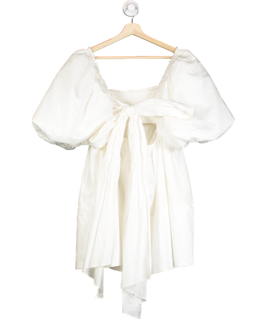 Aje White Casabianca Cotton Puff Sleeve Babydoll Dress UK 6