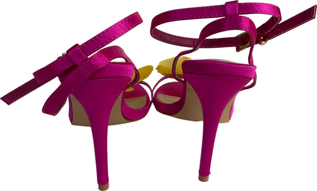 Public Desire Pink Mica Fuchsia & Yellow Orchid Barely There Round Toe Stiletto UK 5 EU 38 👠