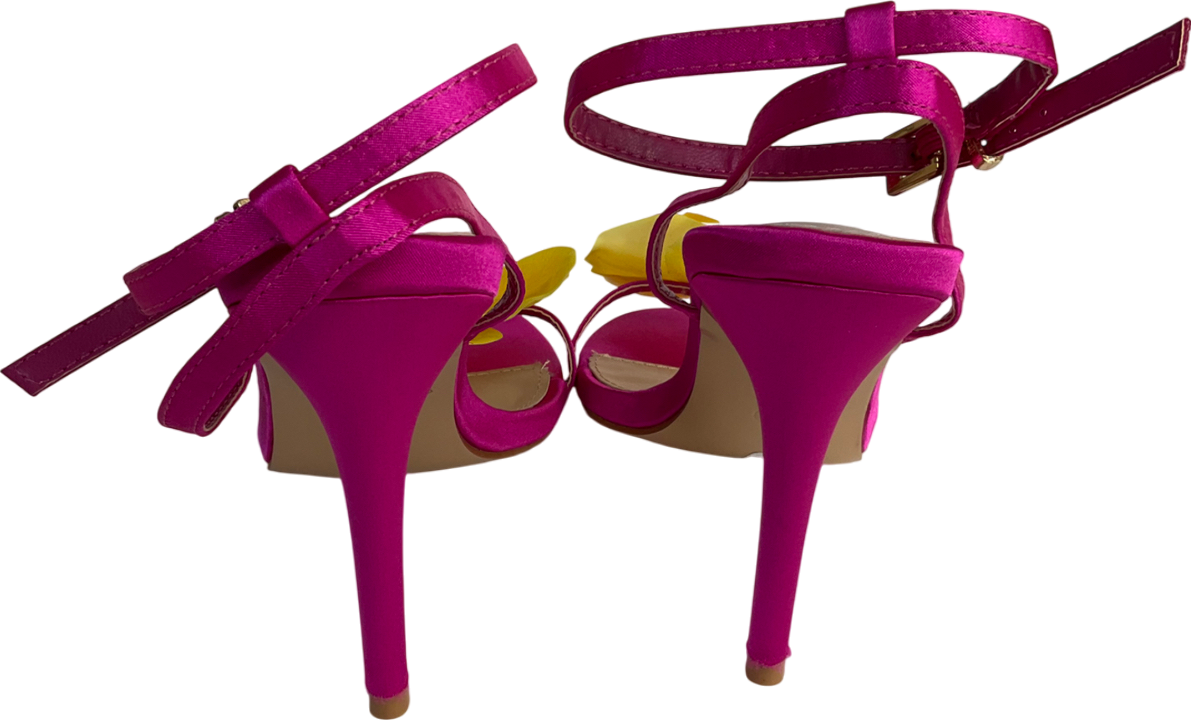 Public Desire Pink Mica Fuchsia & Yellow Orchid Barely There Round Toe Stiletto UK 5 EU 38 👠