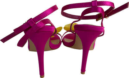 Public Desire Pink Mica Fuchsia & Yellow Orchid Barely There Round Toe Stiletto UK 5 EU 38 👠