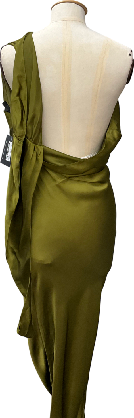 Green Asymmetric Draped Satin Dress UK 8