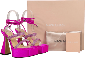 MACH & MACH Pink Devon Crystal-embellished Satin Platform Sandals UK 4 EU 37