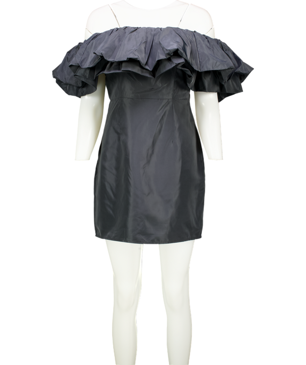 Rhode Resort Premium Black Satin ruffle Mini Dress  UK 10