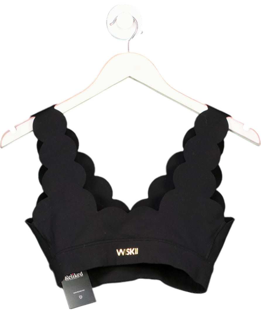 WISKII ACTIVEWEAR Black Scalloped Activewear Bra Top UK M