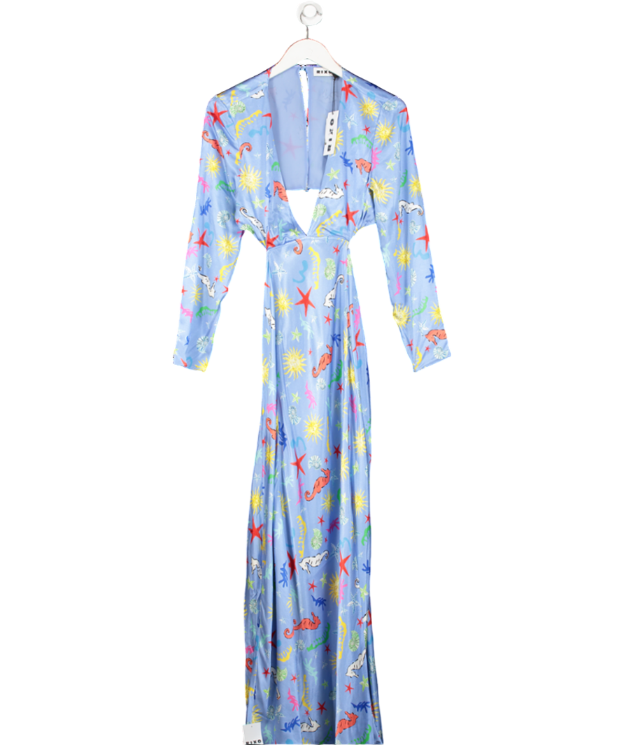 Rixo Blue Cut-out Zora maxi Dress UK 12
