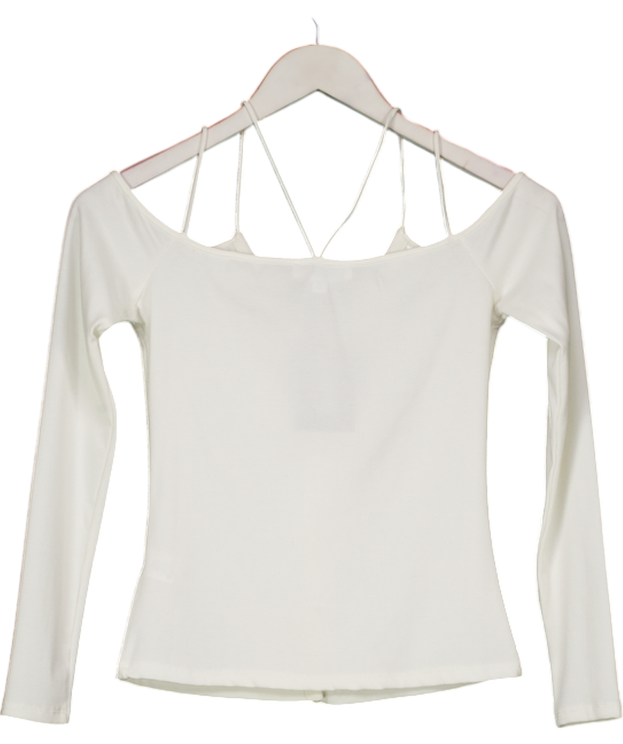 All the Ways White Cassia Long Sleeve Ribbed Top UK XS