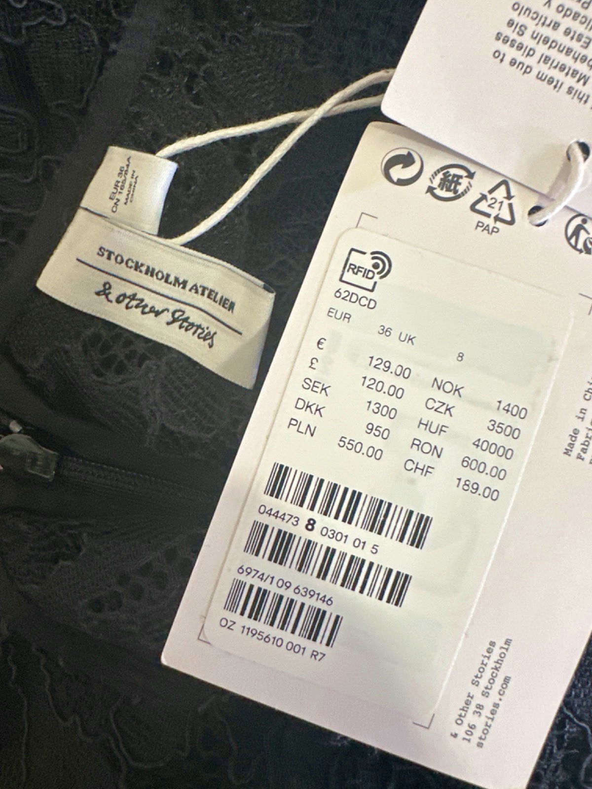 & Other Stories Black Lace Maxi Dress UK 8