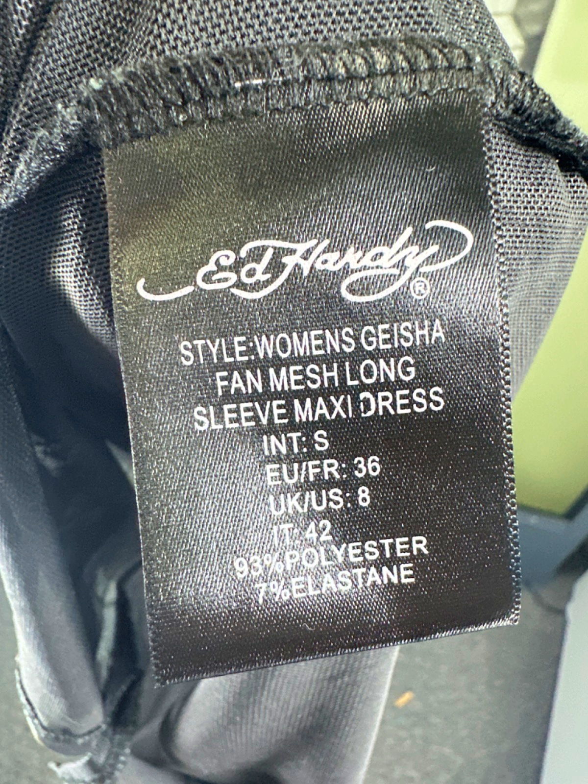 Ed Hardy Black Womens Geisha Fan Mesh Long Sleeve Maxi Dress UK S