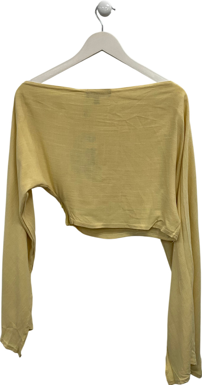 Ego Yellow Long Sleeve Off The Soulder Crop Top In Lemon Linen UK 8