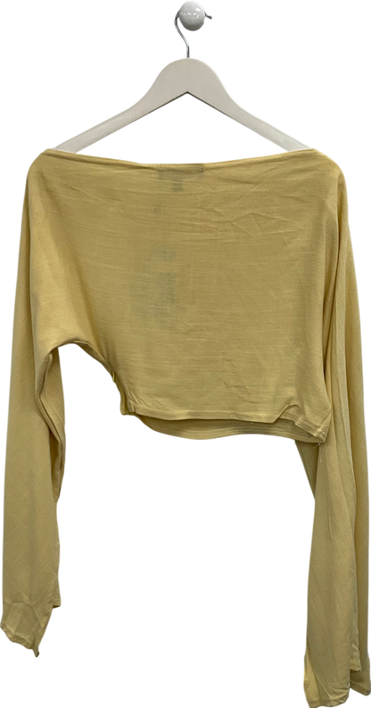 Ego Yellow Long Sleeve Off The Soulder Crop Top In Lemon Linen UK 8