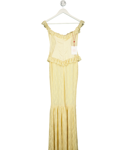 Miss Circle Yellow Ersilia Satin Lace Peplum Corset Off Shoulder Maxi Dress UK XS