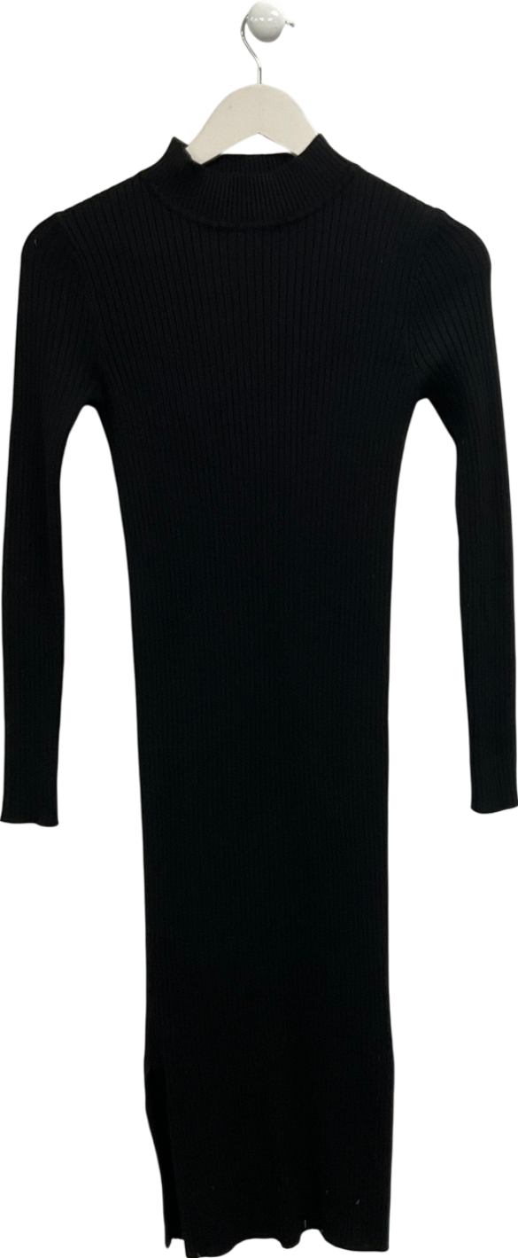 New Look Black High Neck Ribbed Midi Dress UK 10