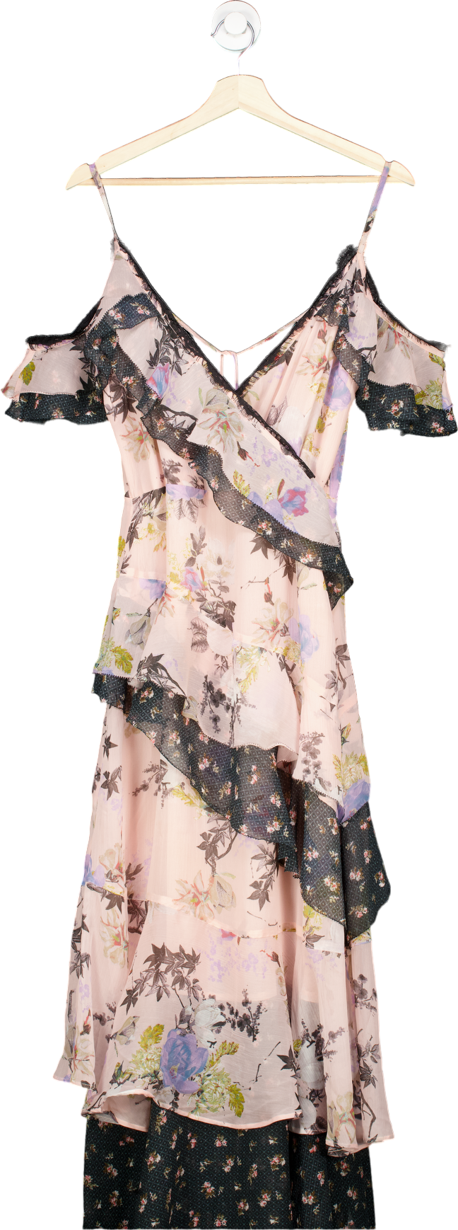 Topshop Pink Floral Print Cold Shoulder Midi Dress UK 8