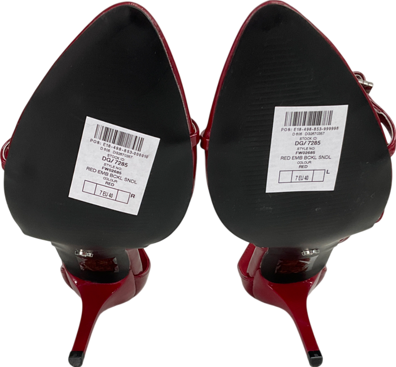 lipsy london Red High Heel Patent Embellished Buckle Multi Strap Party Sandals UK 7 EU 40 👠