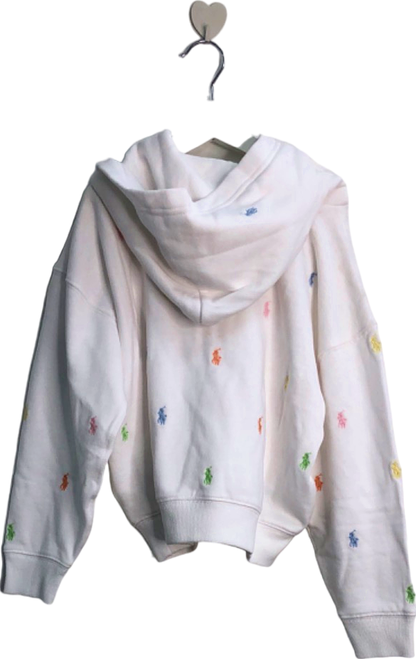 Ralph Lauren White / mulitcolour Embroidered Pony logo Hoodie UK 6