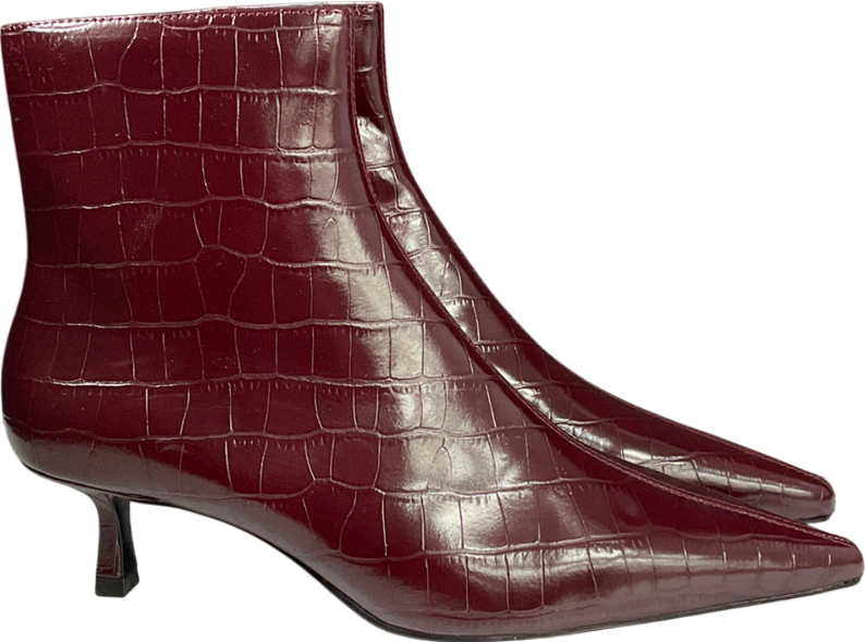 MANGO Red Kitten Heel Pointed Ankle Boots UK 6 EU 39 👠