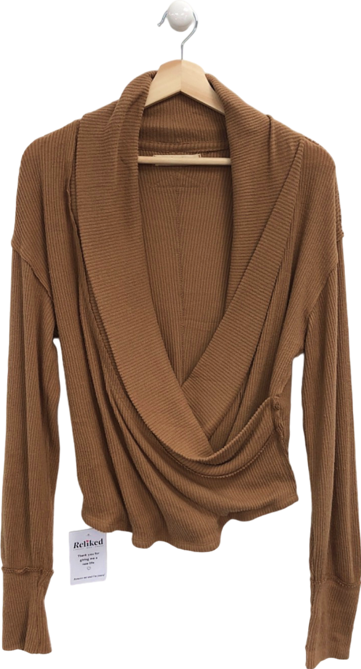 We The Free Brown Ribbed Open-Front Cardigan Large