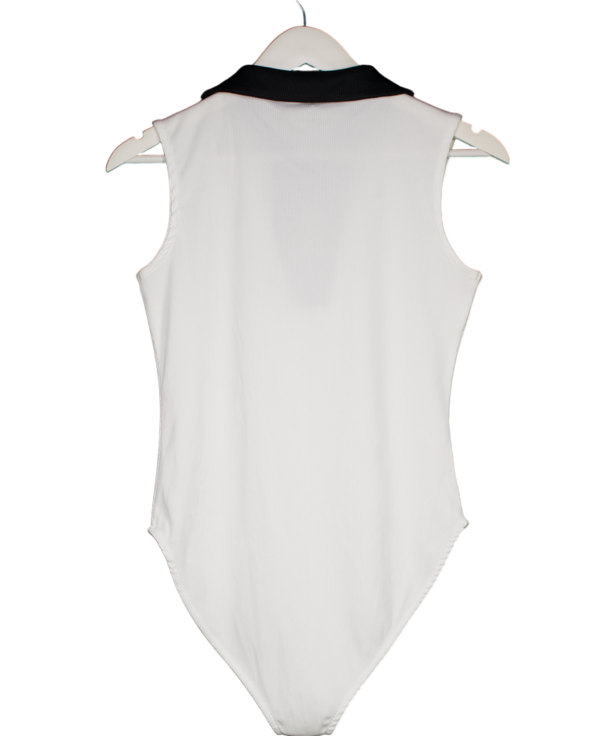 River Island White White/ Black Contrast Collar Bodysuit UK 10
