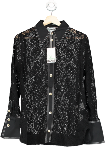 GANNI Black Lace Shirt Size 36 UK 8