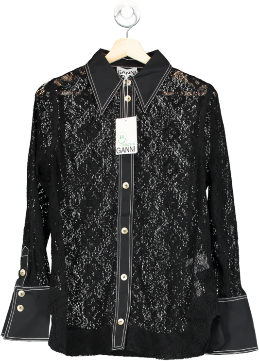 GANNI Black Lace Shirt Size 36 UK 8