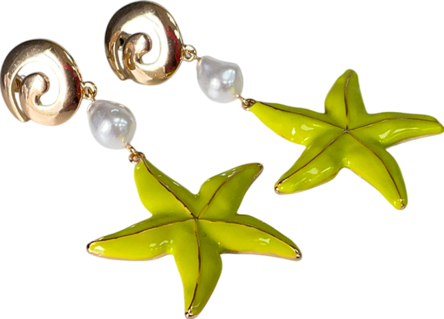 PrettyLittleThing Green Lime Pearl & Starfish Swirl Statement Earrings
