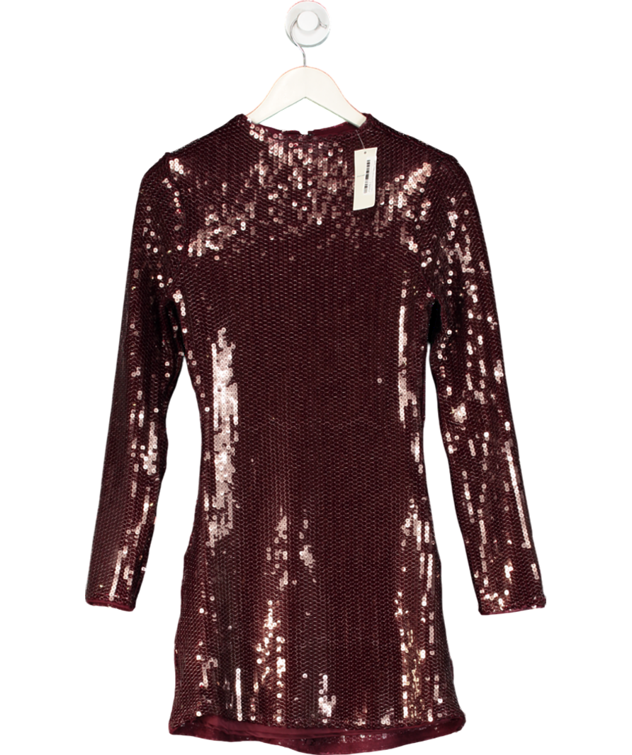 Abercrombie & Fitch  Burgundy Paloma Long-sleeve Sequin Mini Dress UK XS