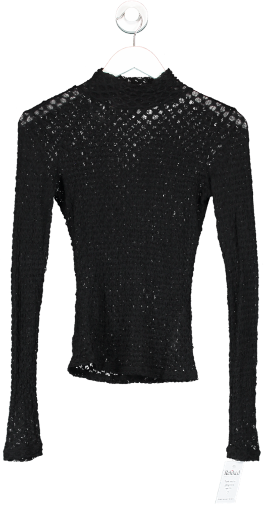 FRAME Black Longsleeve Textured High Neck Top UK XS
