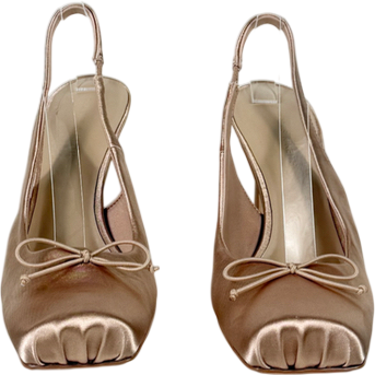 Charles & Keith Nude Satin Ruched Stiletto Slingback Pumps UK 4 EU 37
