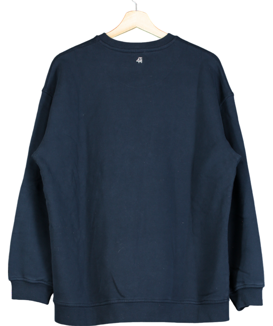 4th & Reckless Blue Navy Fourth Slogan Classic Longline Sweatshirt- Jen UK 8