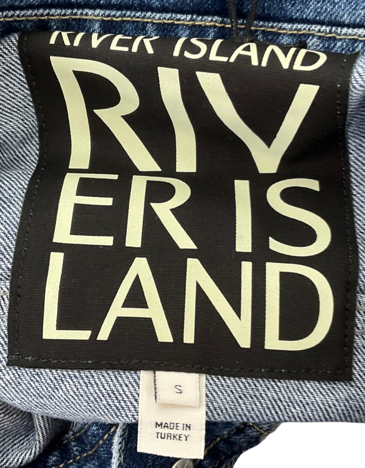 River Island Blue Bleached Denim Mini Dress UK S