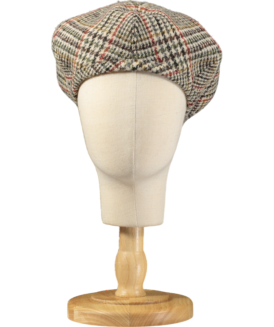 MIU MIU Tweed Baker Boy Cap In Brown Check 58cm UK M