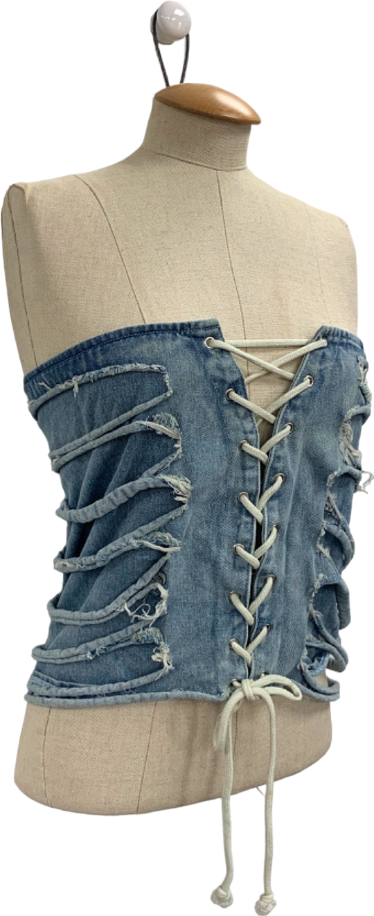 Mars The Label Blue Lace-Up Denim Bustier UK S